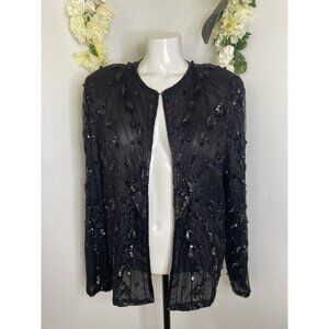 Vintage Black Swee Lo Womens Jacket Sequin Top Party Disco 80s Glam Dynasty‎ XL